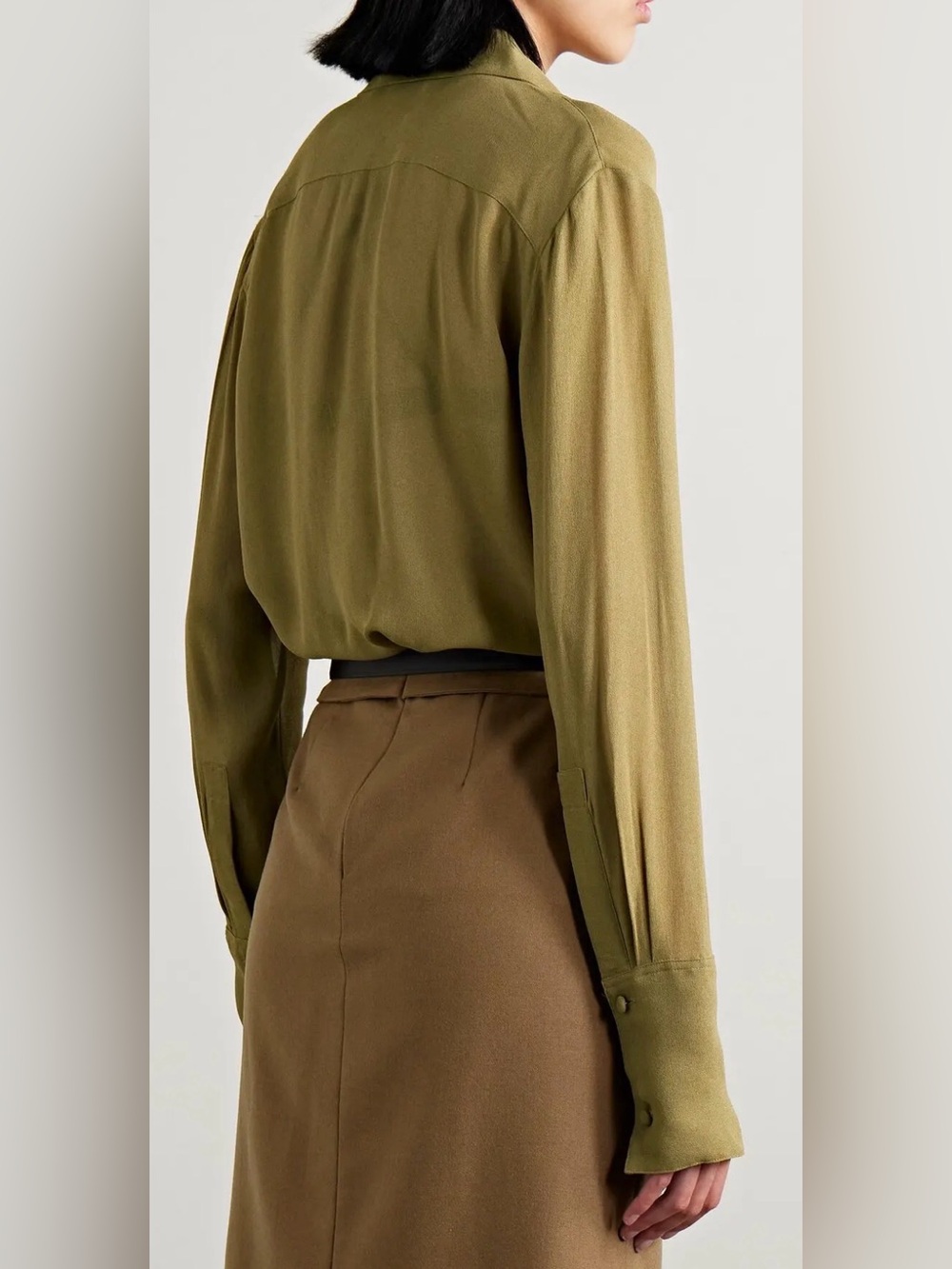 NWT [Tory Burch] Cuffed Viscose Button-Up Long-Sleeve Shirt Ash Green Women’s 4 - Picture 4 of 16